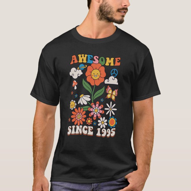 Camiseta 28 anos de idade incrível desde 1995 Groovy Retro  (Frente)