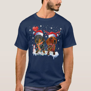 Camiseta 2 Dachshund Scarf Christmas Light Tree Reindeer Sa