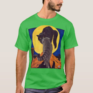 Camiseta 2 Gatos Clássicos De Halloween À Noite Cheia De Lu