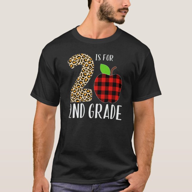 Camiseta 2 Is For 2nd Grade Teacher Leopard Buffalo Plaid S (Frente)