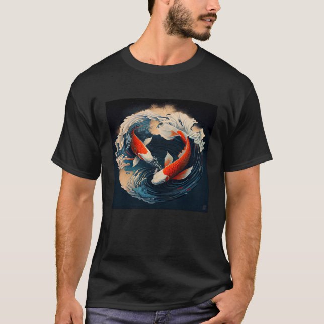 Camiseta 2 Koi Fish swimming in a Japanese style wave (Frente)