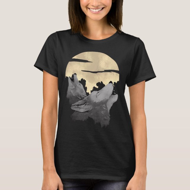Camiseta 2 lobos uivam a lua à noite (Frente)