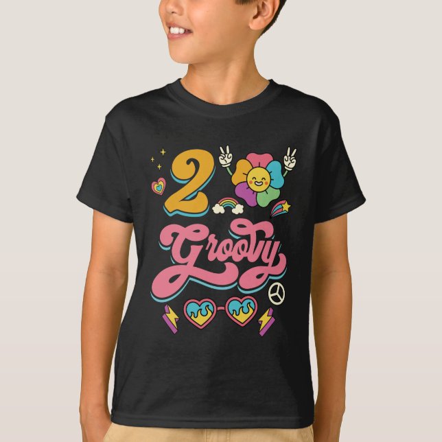 Camiseta 2 segundo aniversário De Groovy Menina De 2 Anos (Frente)