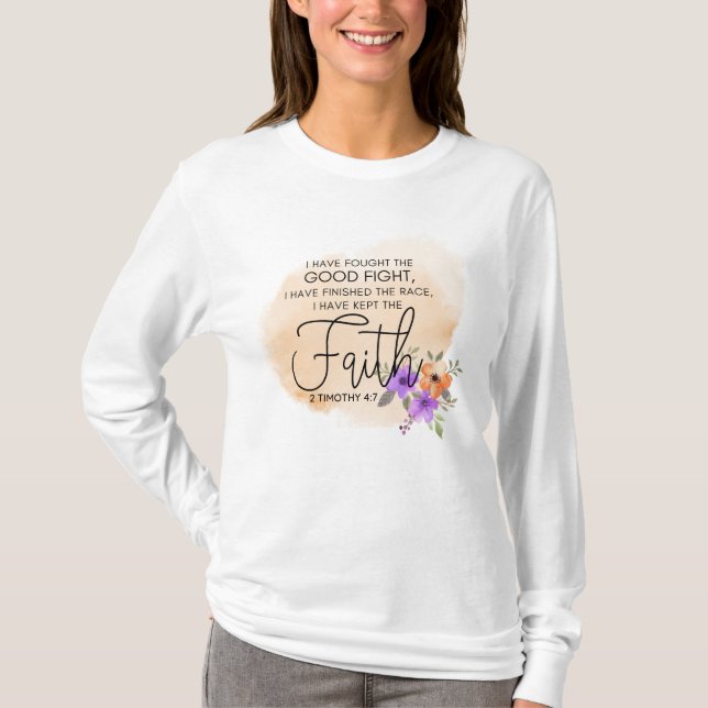 Camiseta 2 Timothy 4:7 - Eu mantive a fé Peach (Frente)