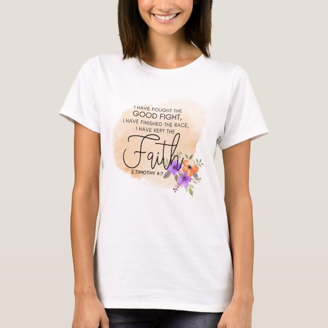Camiseta 2 Timothy 4:7 - Eu mantive a fé Peach (Frente)