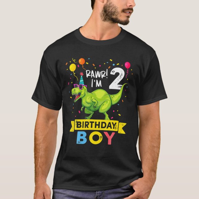 Camiseta 2 Year Old 2Nd Birthday Boy T Rex Dinosaur (Frente)