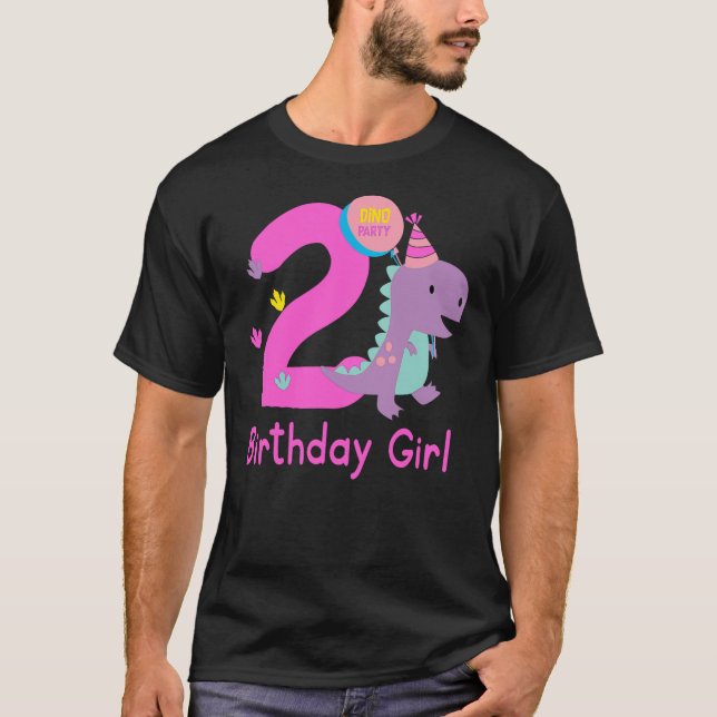 Camiseta 2nd Birthday Dinosaur Girl T-Rex Matching Family P (Frente)