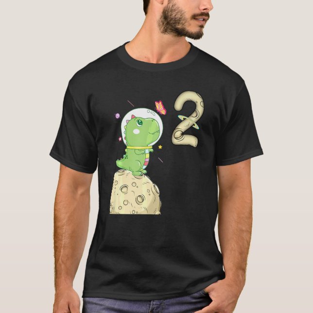 Camiseta 2nd Birthday Two Years Old Astronaut T Rex Dino Di (Frente)