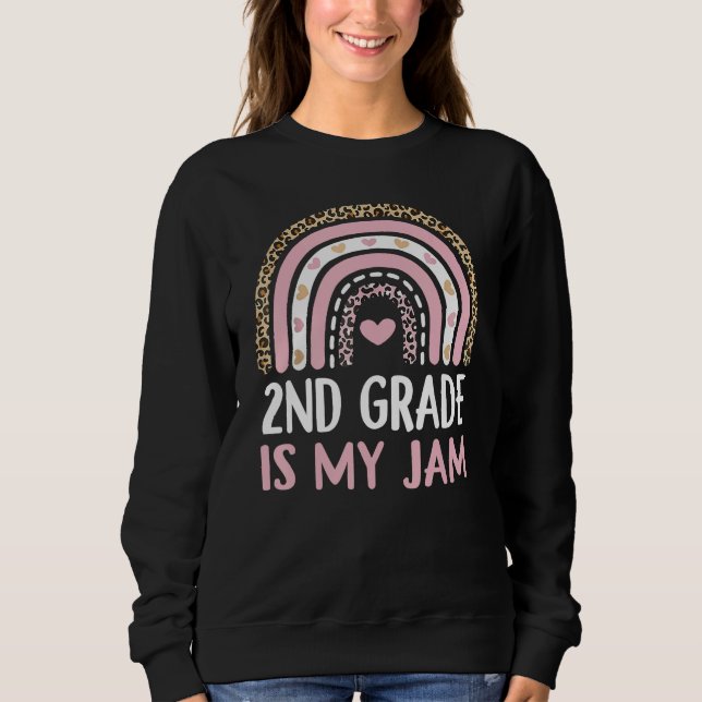 Camiseta 2nd Grade Is My Jam With Leopard Rainbow Student T (Frente)