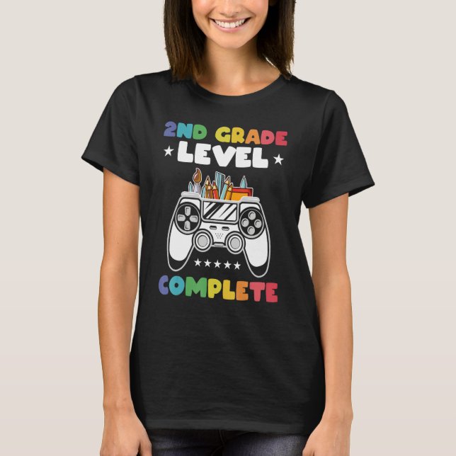 Camiseta 2nd Grade Level Complete Kids Gamer Game Controlle (Frente)