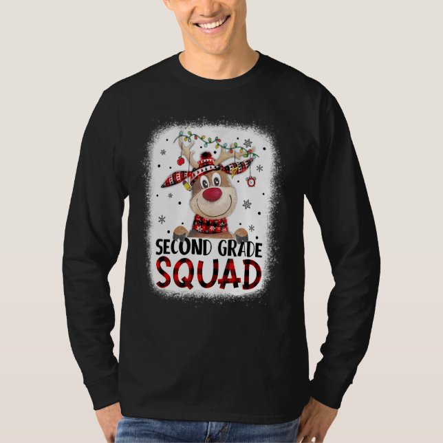 Camiseta 2nd Grade Squad Plaid Reindeer Santa Hat Teacher C (Frente)