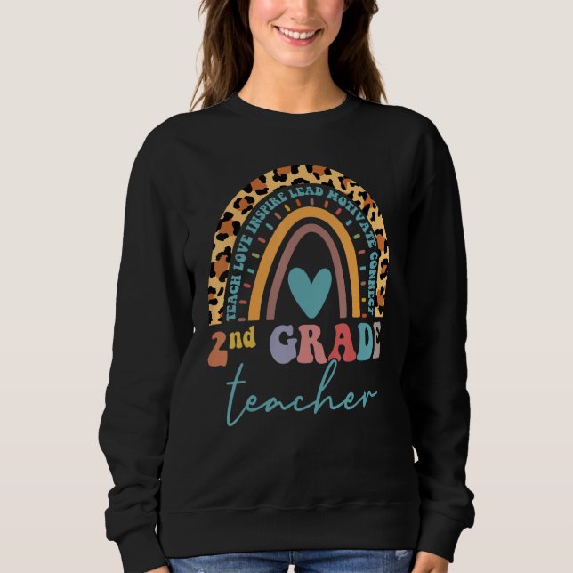 Camiseta 2nd Grade Teacher Leopard Rainbow Second Grd Back  (Frente)