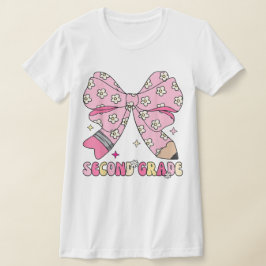 Camiseta 2nd Grade Teacher Pencil Coquette Bow