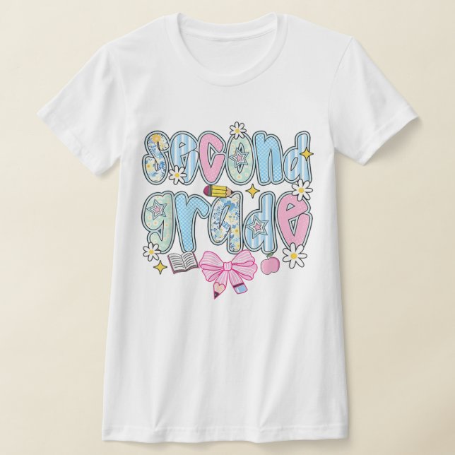 Camiseta 2nd Grade Teacher Pencil Coquette Bow (Postura )