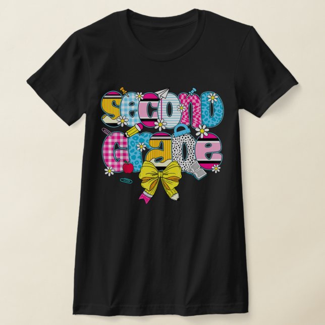 Camiseta 2nd Grade Teacher Pencil Coquette Bow (Postura )