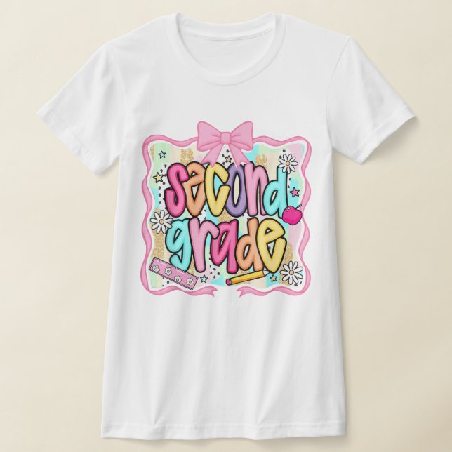 Camiseta 2nd Grade Teacher Pencil Coquette Bow (Postura )