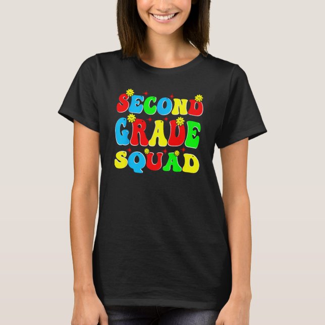 Camiseta 2nd Second Grade Squad Retro Groovy Teacher Back T (Frente)