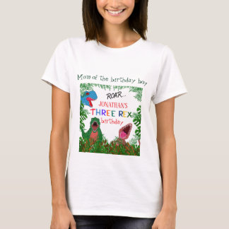 Camiseta 3º Aniversário Três Rex Mãe do Menino do Aniversár