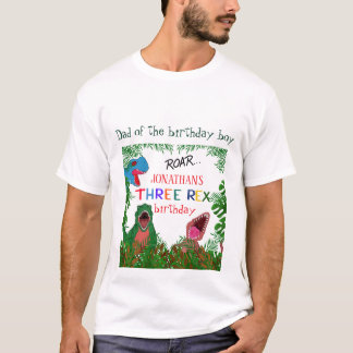 Camiseta 3º Aniversário Três Rex Pai do Menino do Aniversár