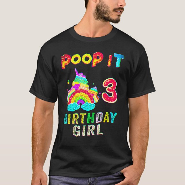 Camiseta 3º Fidget Pop It Birday Girl Party 3 3 Anos (Frente)