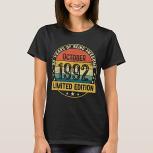 Camiseta 30 anos de idade incrível desde outubro de 1992 30