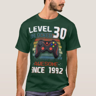 Camiseta 30 do Jogo de Vídeo Nível 30 Desbloqueado Vintage