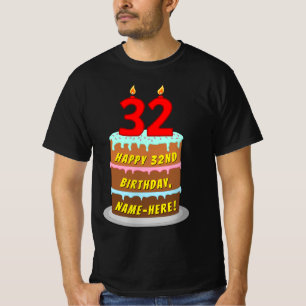 Camiseta 32º aniversário — Bolo e Velas Divertidas, com nom