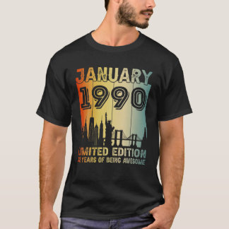 Camiseta 32 Anos De Idade Vintage Janeiro 1990 32Nd Birthd