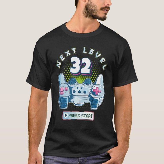 Camiseta 32 Birthday Gamer nível 32 de próxima controladora (Frente)