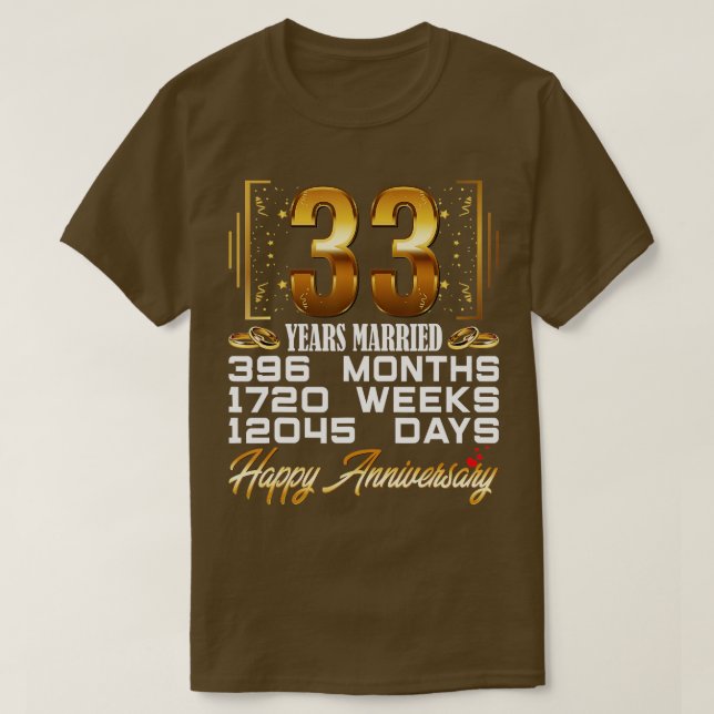 Camiseta 33 Anos Casados Engraçado 33.º Aniversário de Casa (Frente do Design)