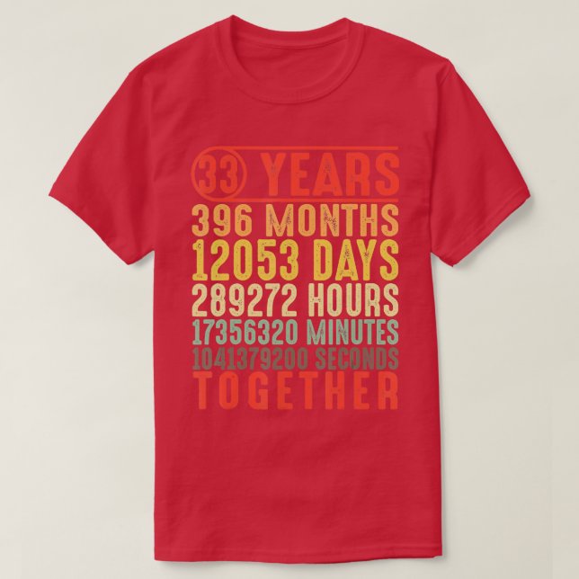 Camiseta 33 Year 33rd Wedding Anniversary Gifts for Her Him (Frente do Design)