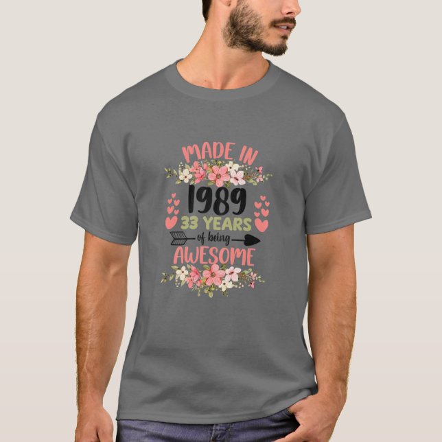 Camiseta 33 Years Old 33Rd Birthday Born In 1989 Women Girl (Frente)