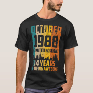 Camiseta 34º aniversário 34 anos incrível desde outubro de 
