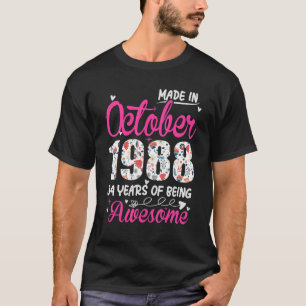 Camiseta 34º Aniversário Incrível Desde outubro de 1988