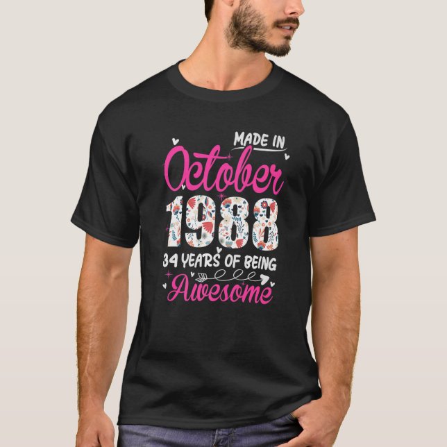 Camiseta 34º Aniversário Incrível Desde Outubro De 1988 Flo (Frente)
