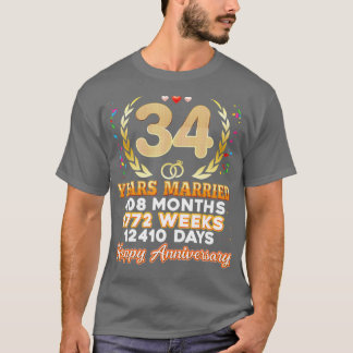 Camiseta 34 anos de casamento Feliz 34.o aniversário de cas