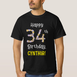 Camiseta 34.o aniversário: Flores Número "34" + Nome