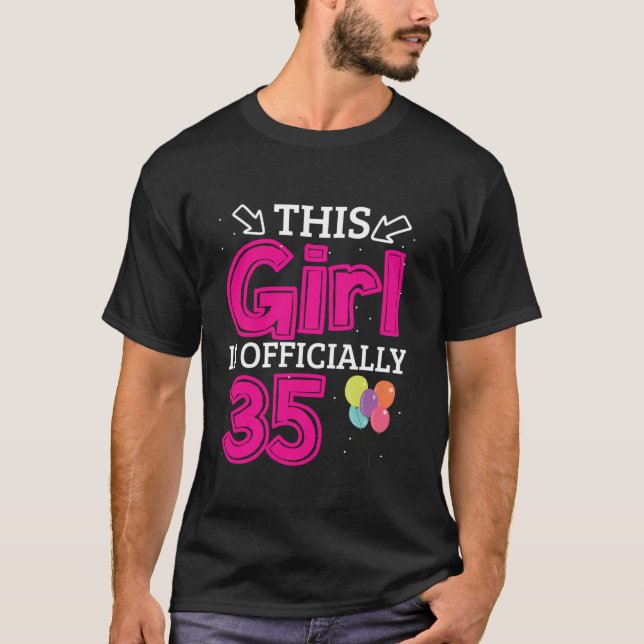 Camiseta 35ª Festa de aniversário Esta Garota tem 35 anos o (Frente)