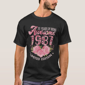 Camiseta 35 Anos De Idade, Rosa, Vintage, 1987 Bday, Presen