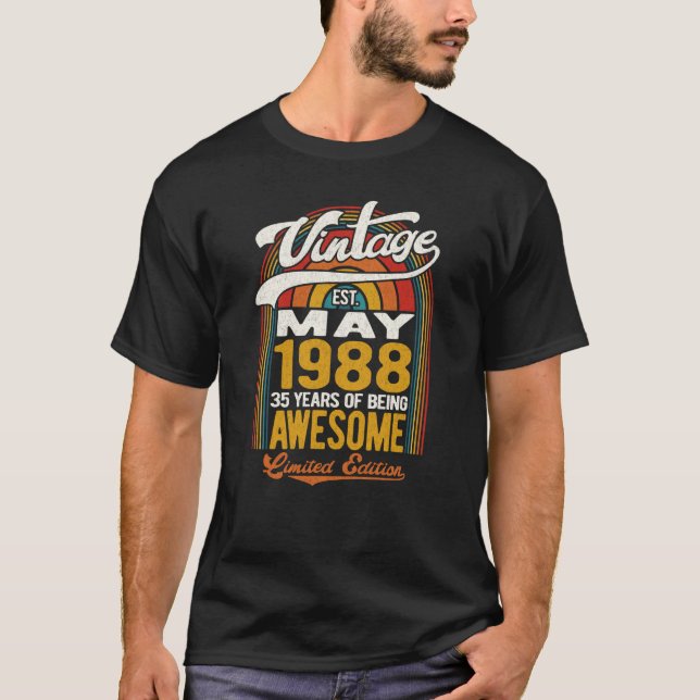 Camiseta 35 Anos De Nascer Incrível Em Maio De 1988 35º Bi (Frente)