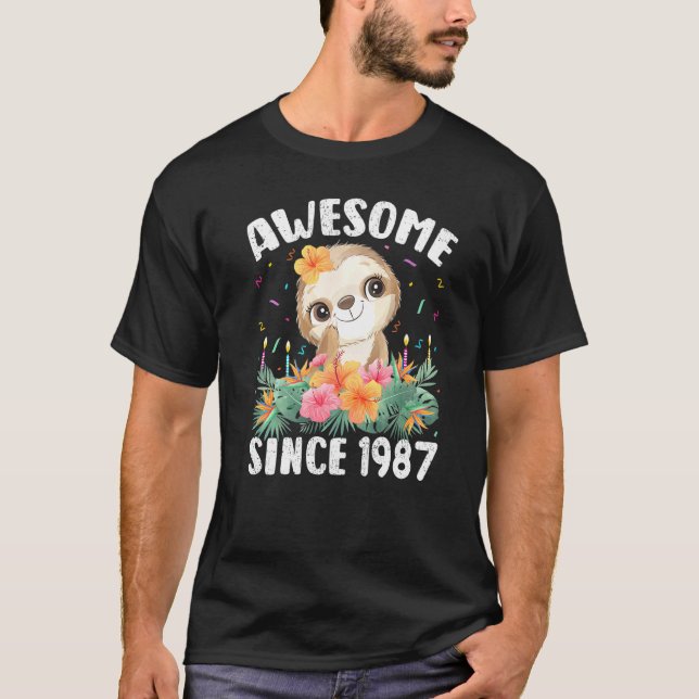 Camiseta 35 anos, Sloth Lover Incrível desde 1987 35th B (Frente)