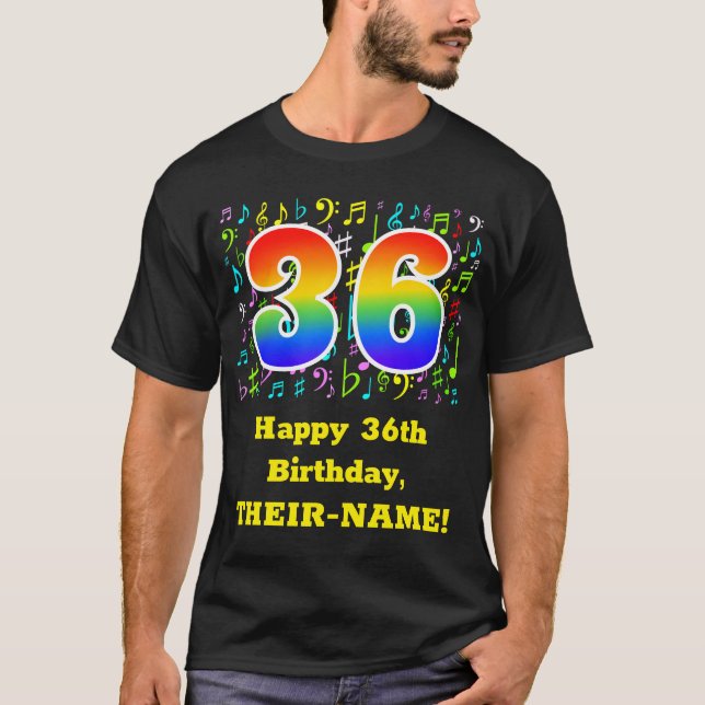 Camiseta 36.o aniversário: Símbolos de Música Coloridos, Ra (Frente)