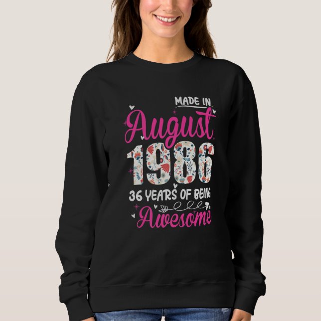 Camiseta 36th Birthday Awesome Since August 1986 Floral (Frente)