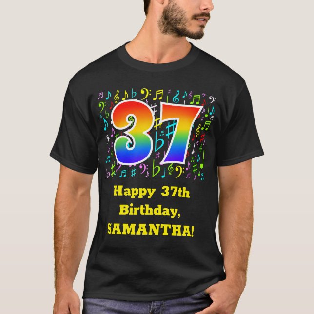 Camiseta 37.º Aniversário: Símbolos Musicais Coloridos, Rai (Frente)