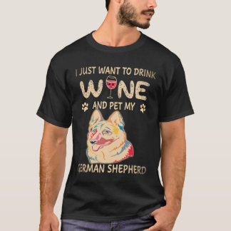 Camiseta 37 Eu só quero beber vinho e acariciar meu pastor
