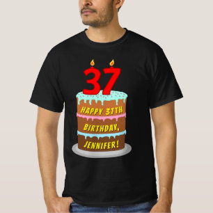 Camiseta 37.o aniversário — Bolo e Velas Divertidas, com no