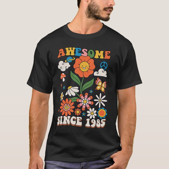 Camiseta 38 anos é incrível desde 1985 Groovy Retro 38th B (Frente)