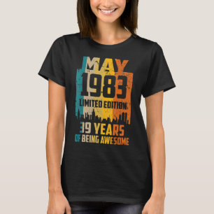 Camiseta 39º aniversário 39 anos incrível desde maio de 198
