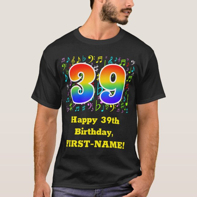 Camiseta 39º aniversário: Símbolos de Música Coloridos, Rai (Frente)