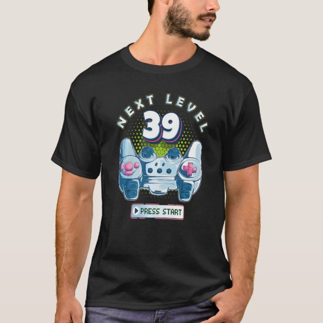Camiseta 39 Birthday Gamer Nível 39 - Controladora de jogos (Frente)
